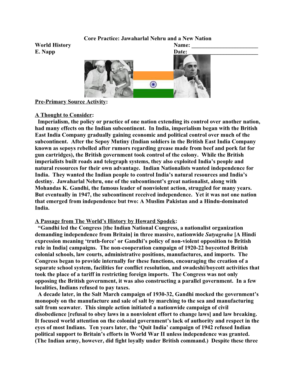 Core Practice: Jawaharlal Nehru and a New Nation