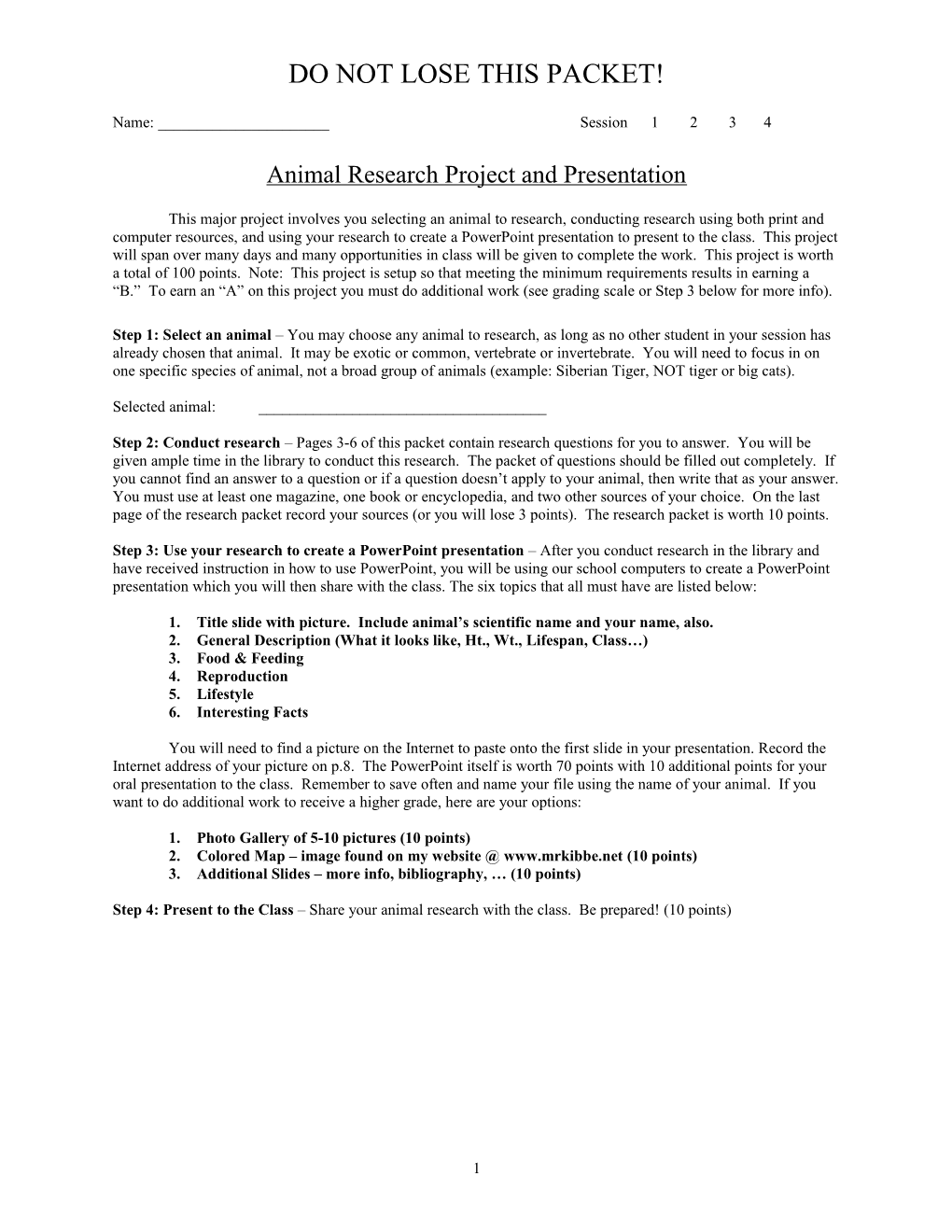 Animal Research Project and Presentation