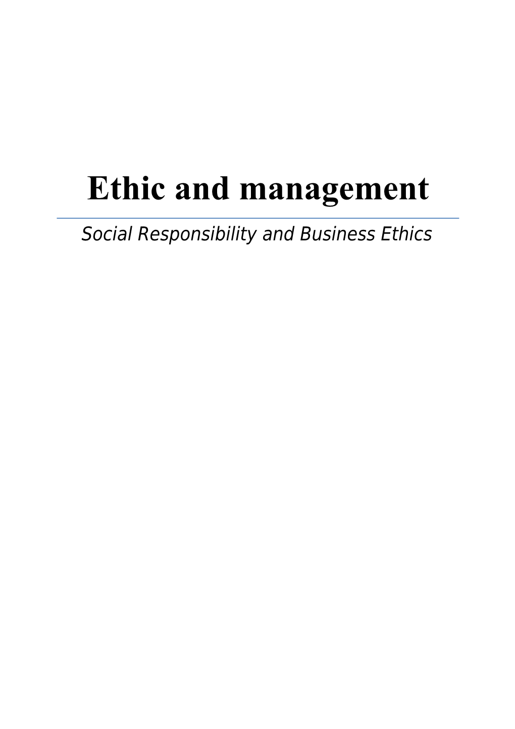 Ethic and Management