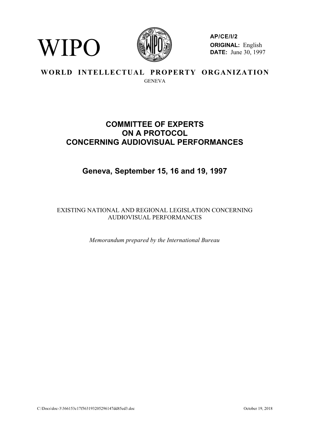 AP/CE/I/2: Existing National and Regional Legislation Concerning Audiovisual Performances