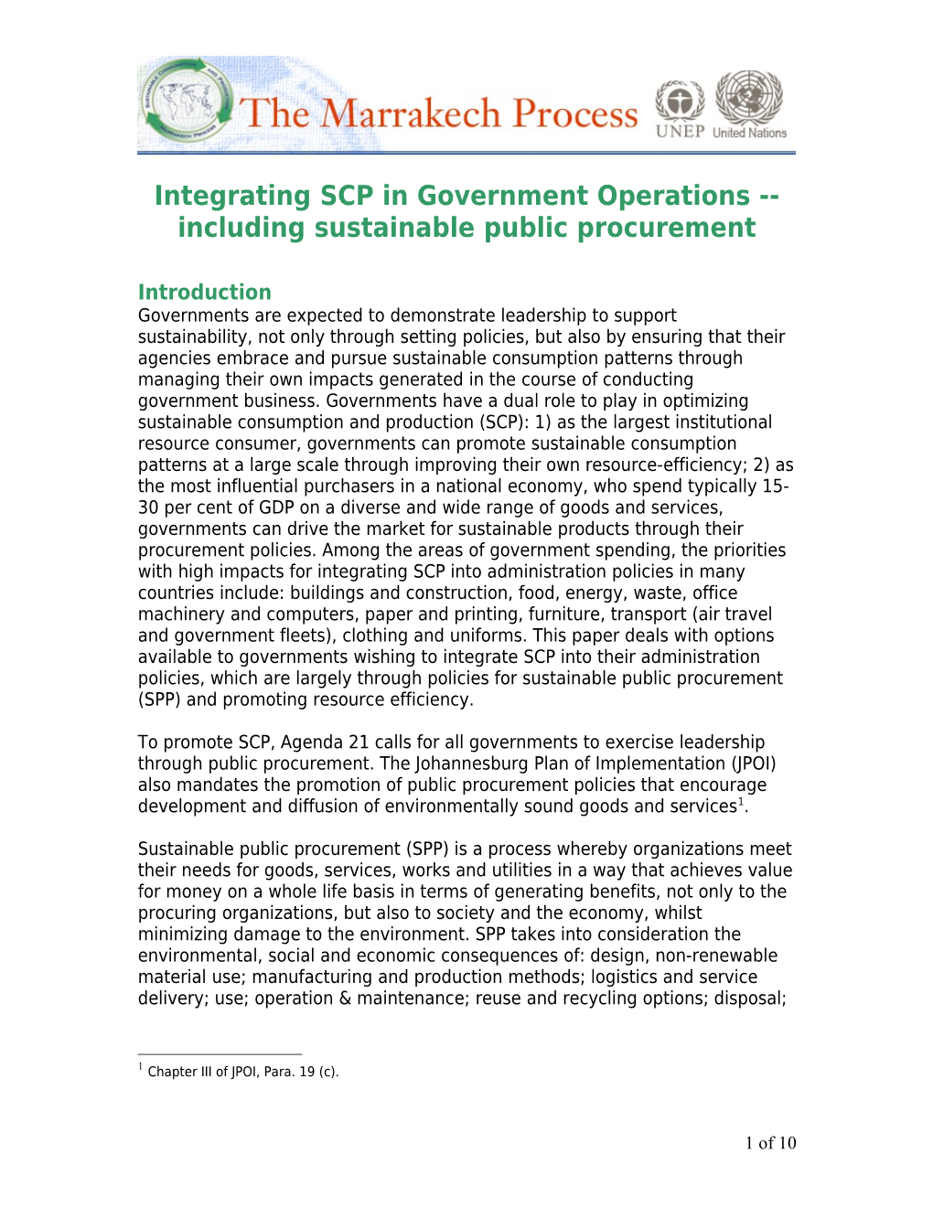 Integrating SCP in Government Administration Policies