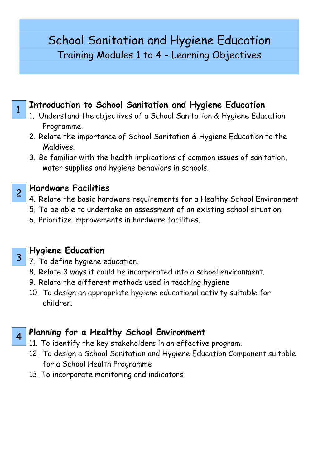 School Sanitation and Hygine Education Training Modules 1- 4
