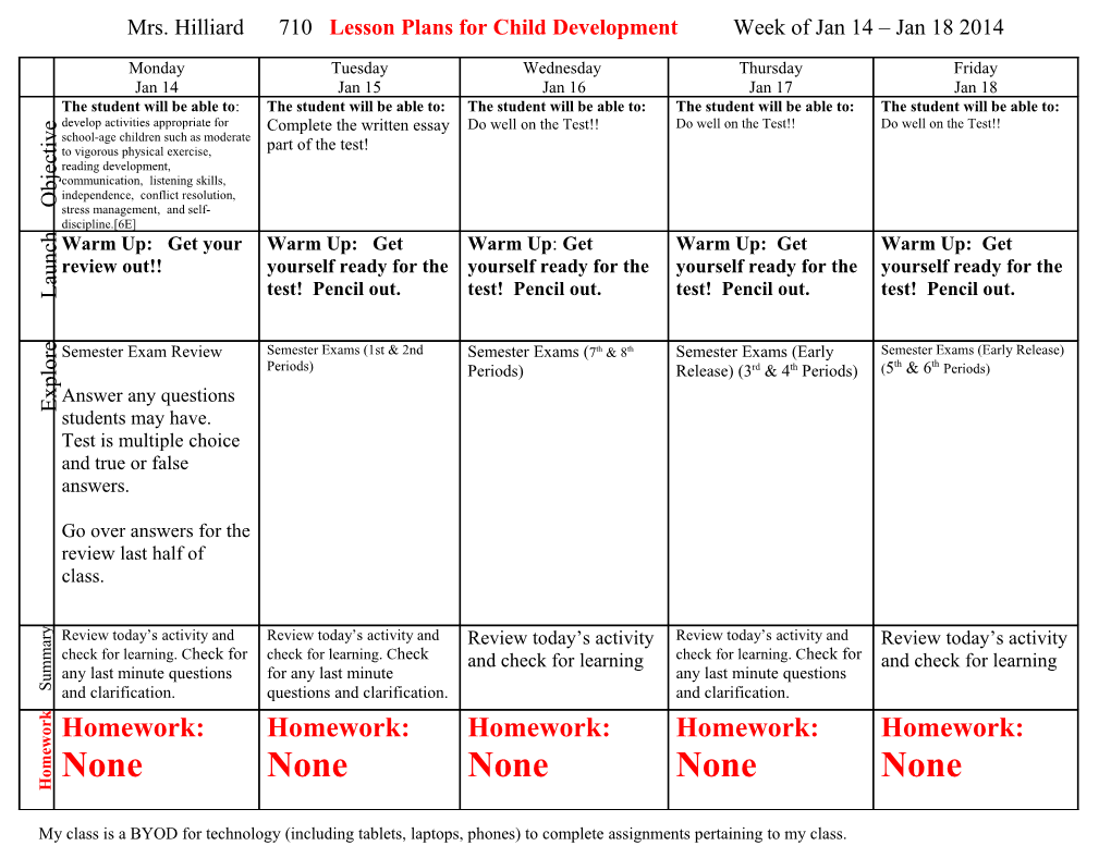 Mrs. Hilliard710 Lesson Plans for Child Development Week of Jan 14 Jan 18 2014