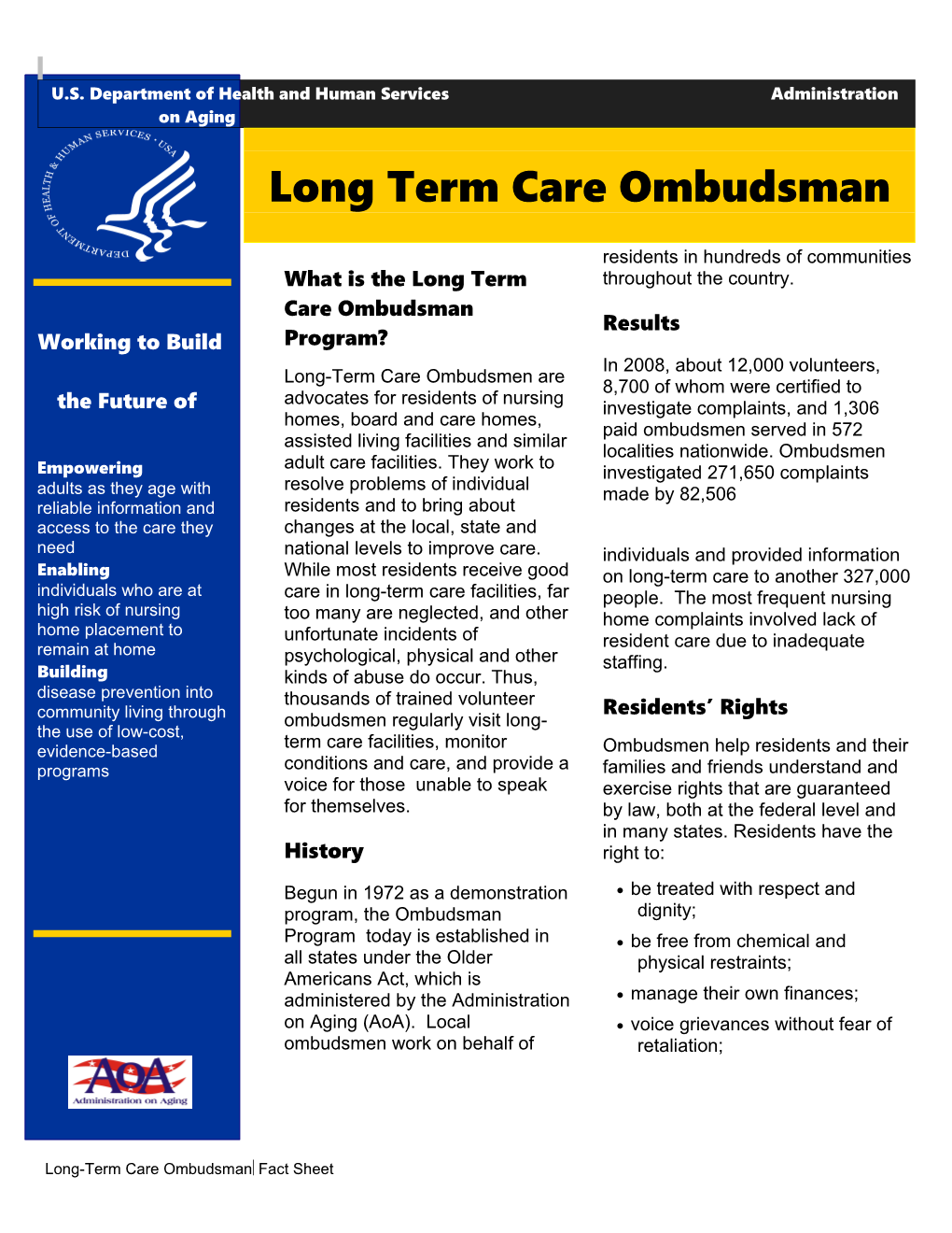 U.S. Department of Health and Human Services Administration on Aging