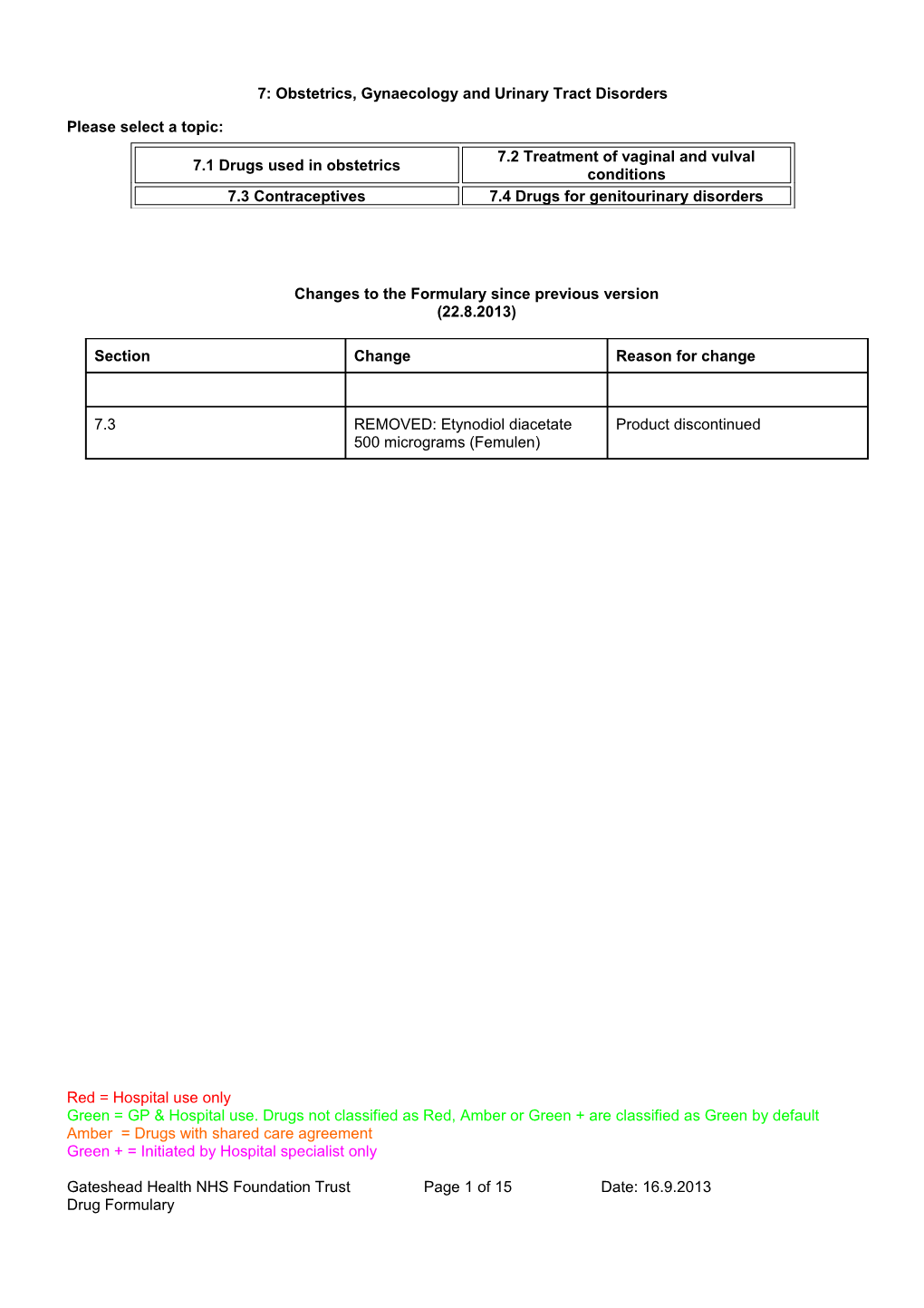 7: Obstetrics, Gynaecology and Urinary Tract Disorders