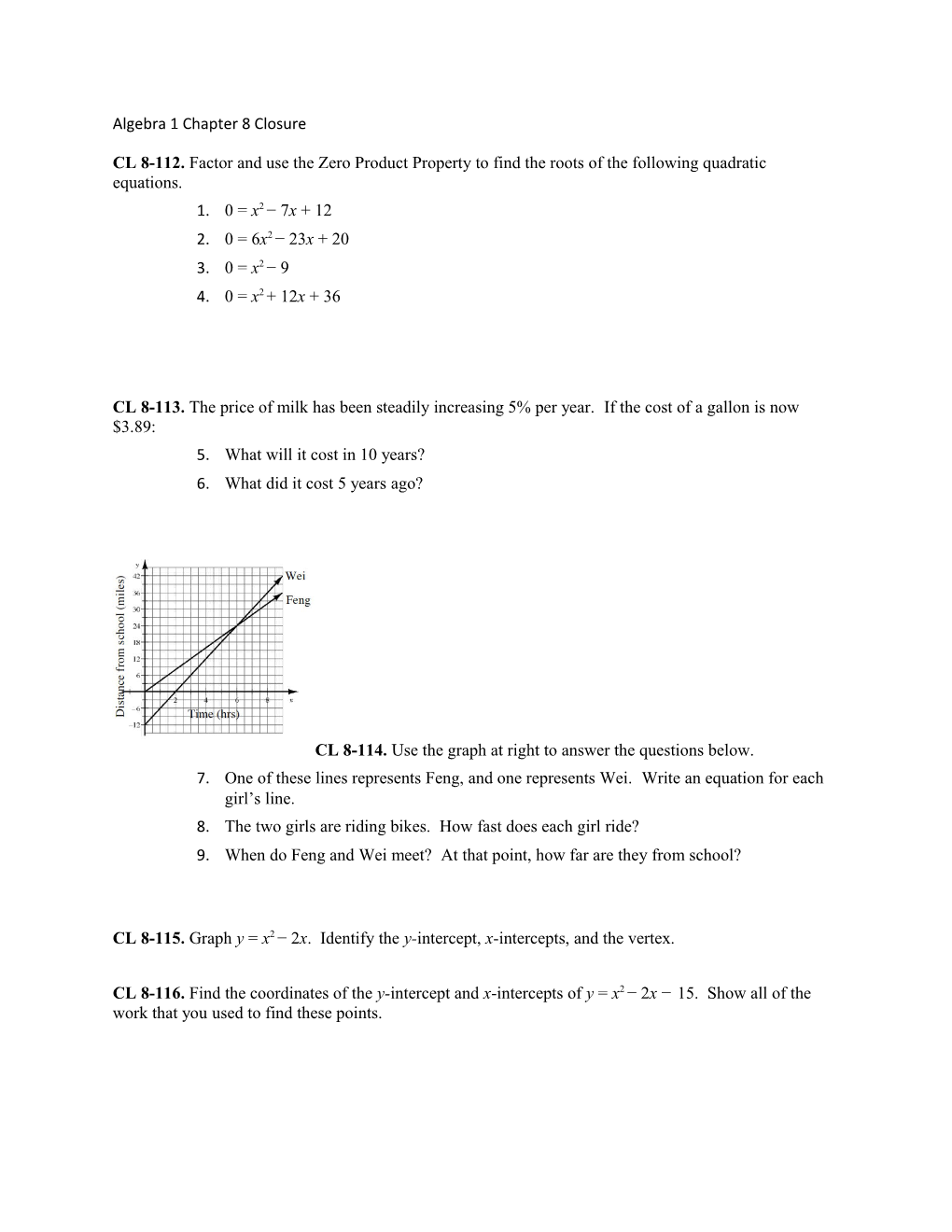 Algebra 1 Chapter 8 Closure