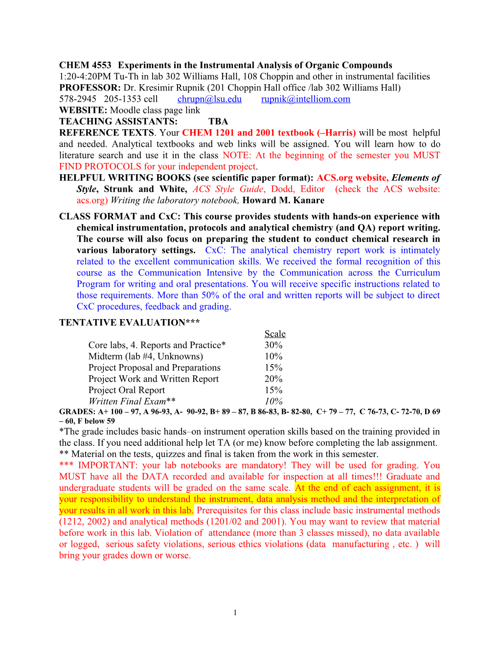 CHEM 4553Experiments in the Instrumental Analysis of Organic Compounds