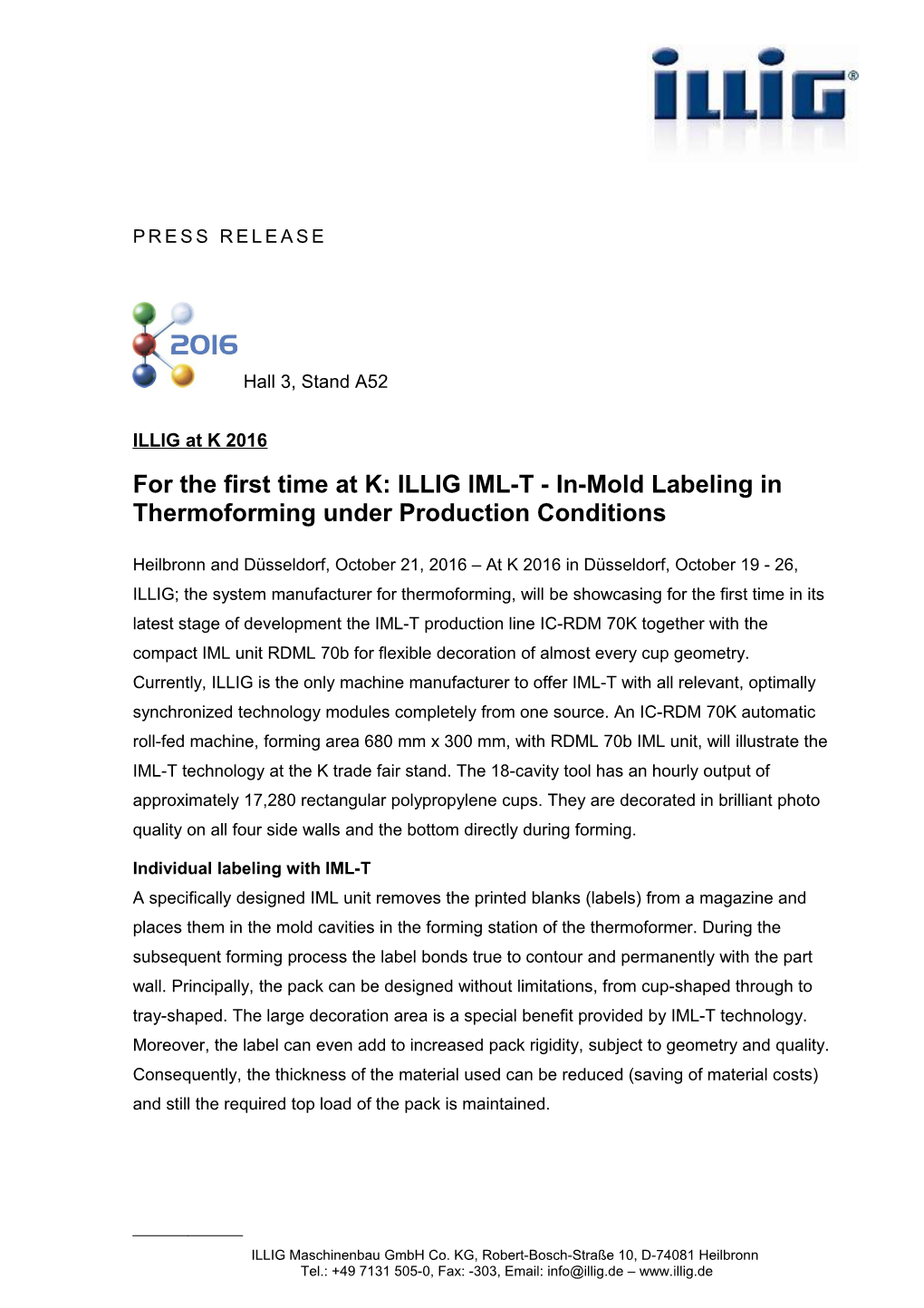 For the First Time at K: ILLIG IML-T - In-Mold Labeling in Thermoforming Under Production