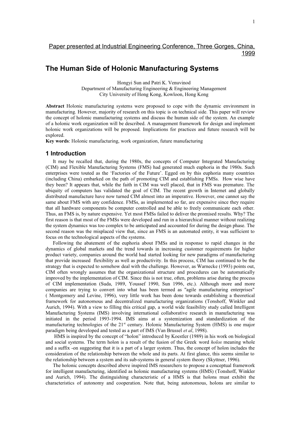 Human Side of Holonic Manufacturing System