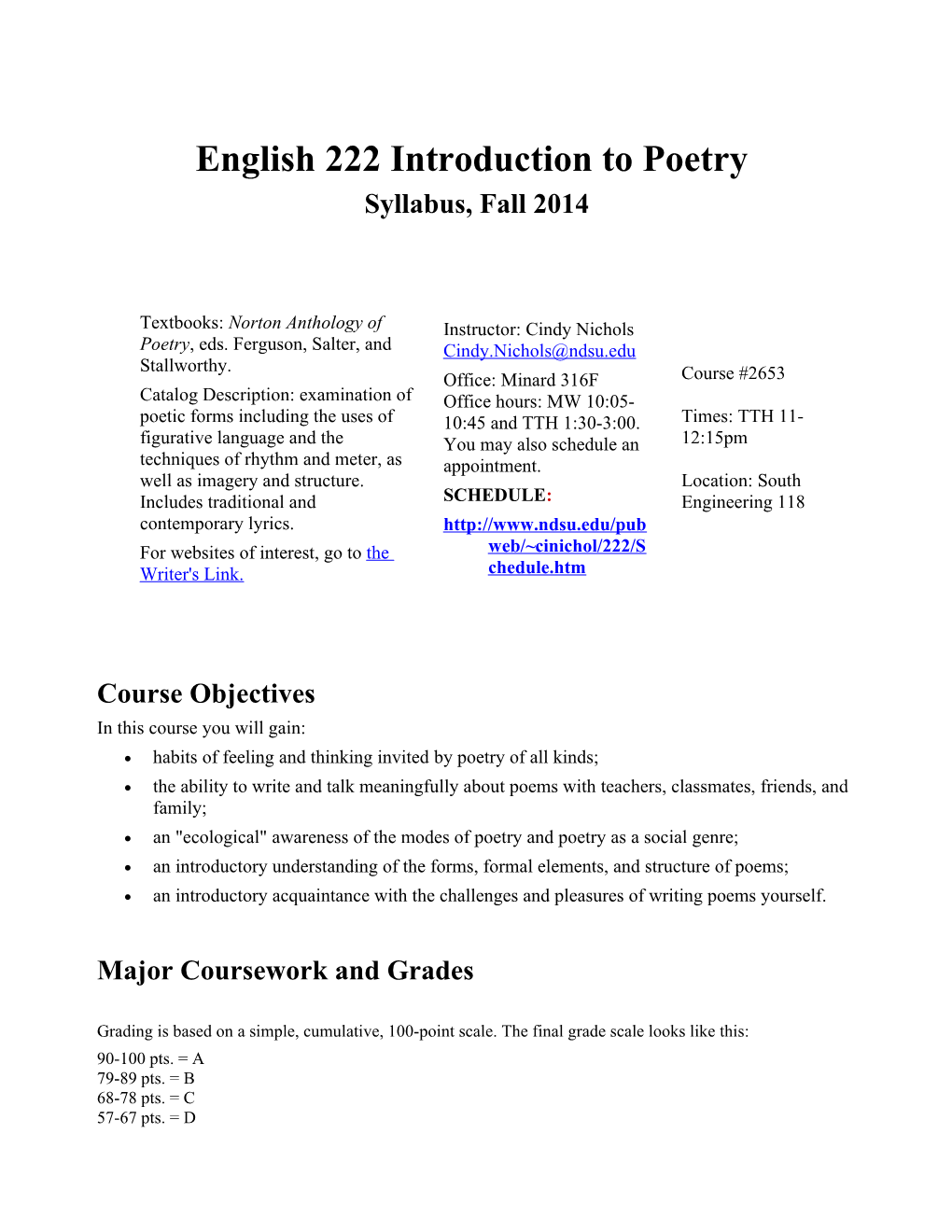 English 222 Introduction to Poetry