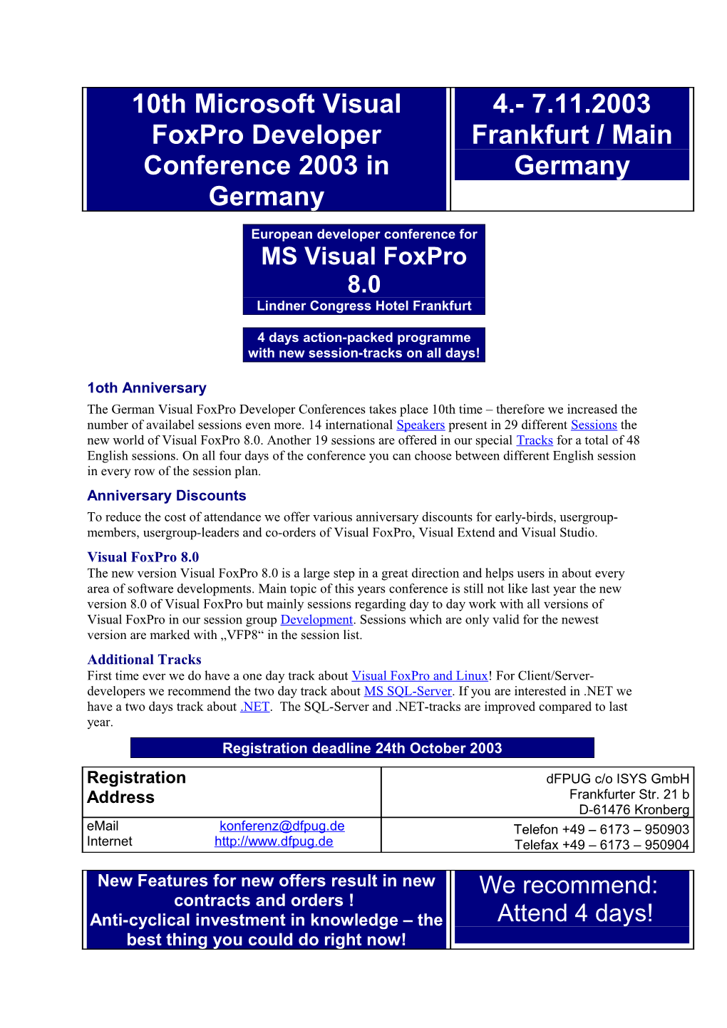 10. VFP Devcon Complete English Conference Program 2003