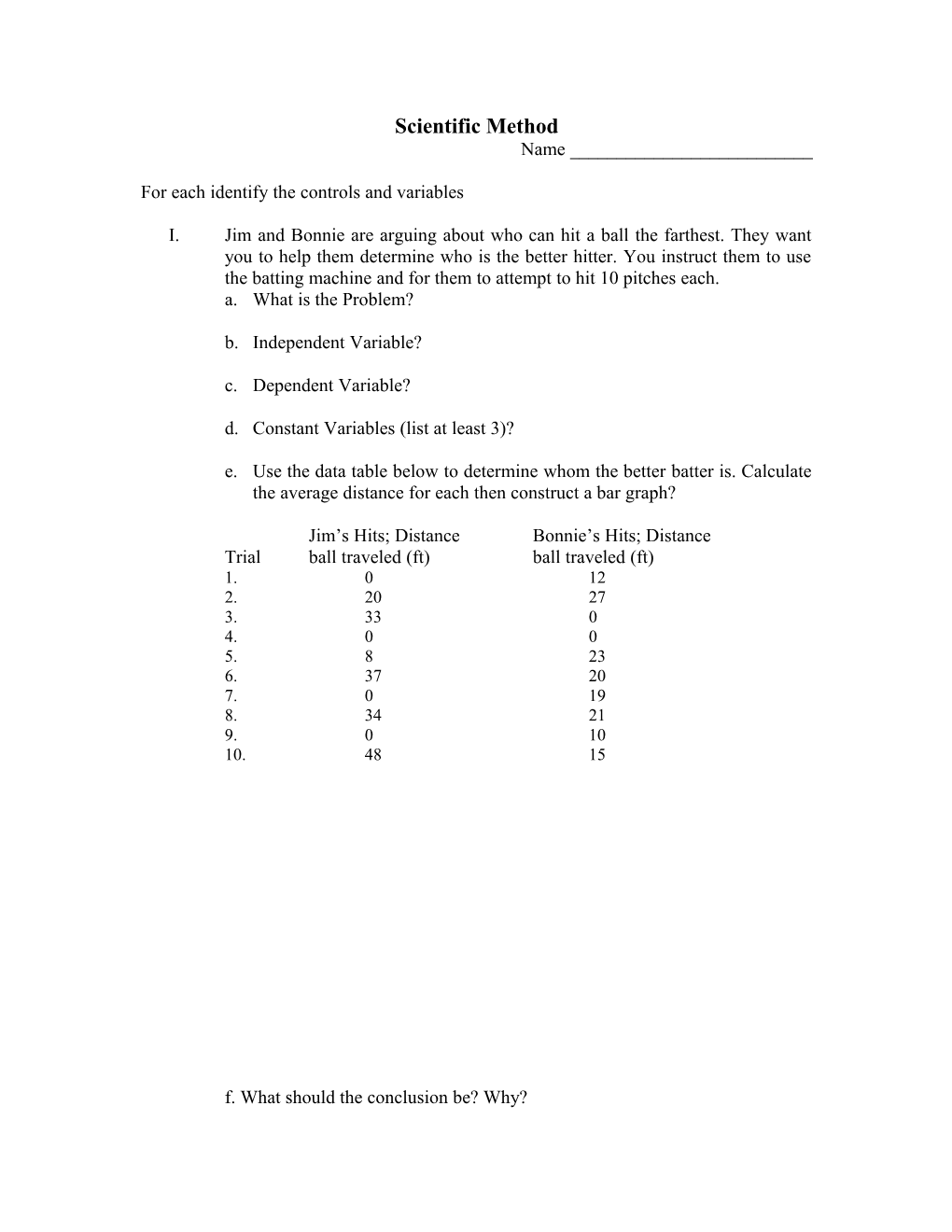 For Each Identify the Controls and Variables