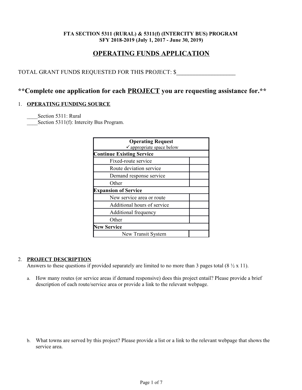 FTA SECTION 5311 (RURAL) & 5311(F) (INTERCITY BUS) PROGRAM