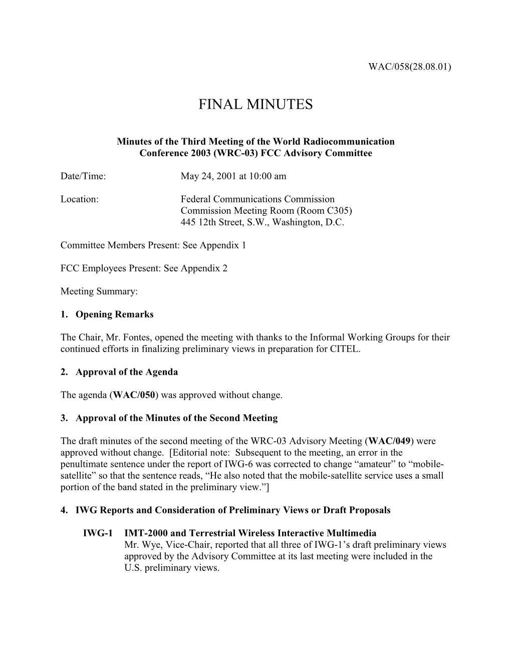 Minutes of the Third Meeting of the World Radiocommunication