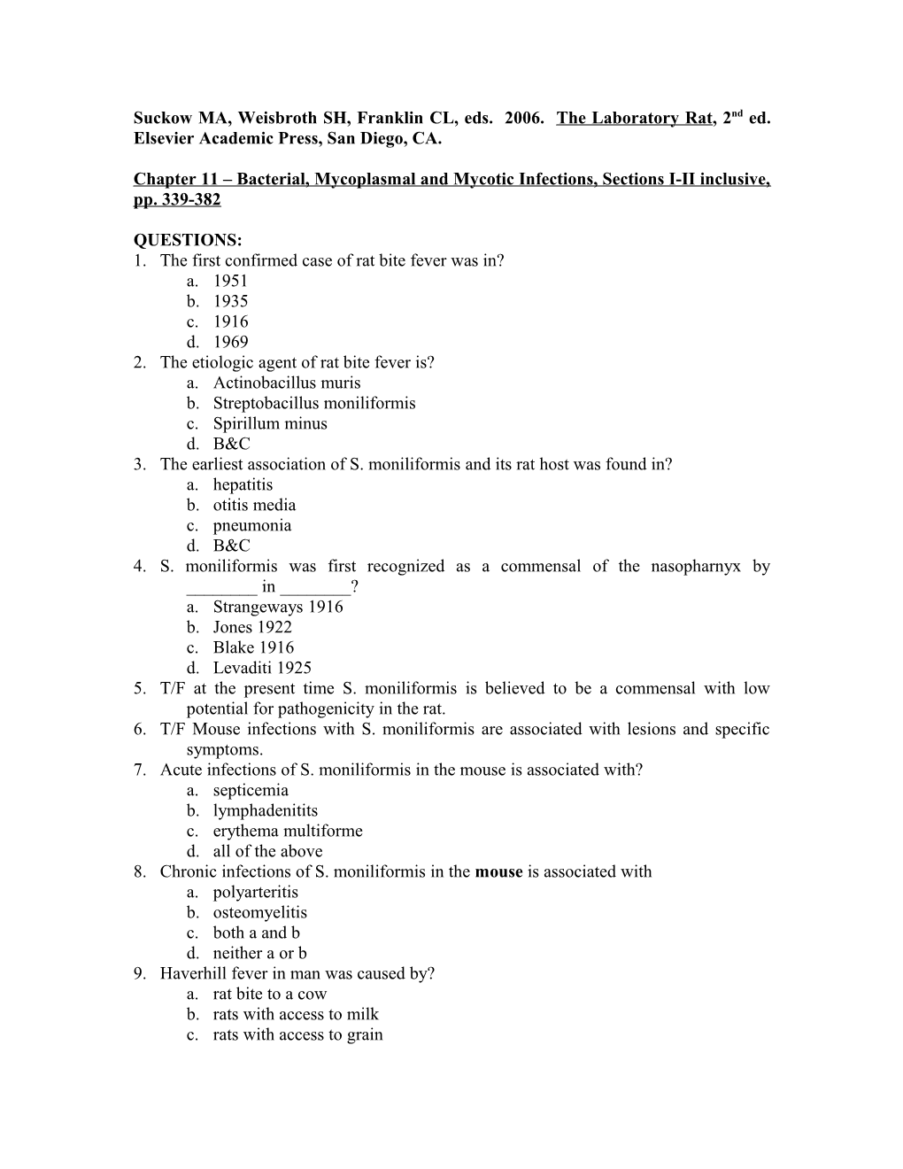 Chapter 11 Bacterial, Mycoplasmal and Mycotic Infections, Sections I-II Inclusive, Pp. 339-382