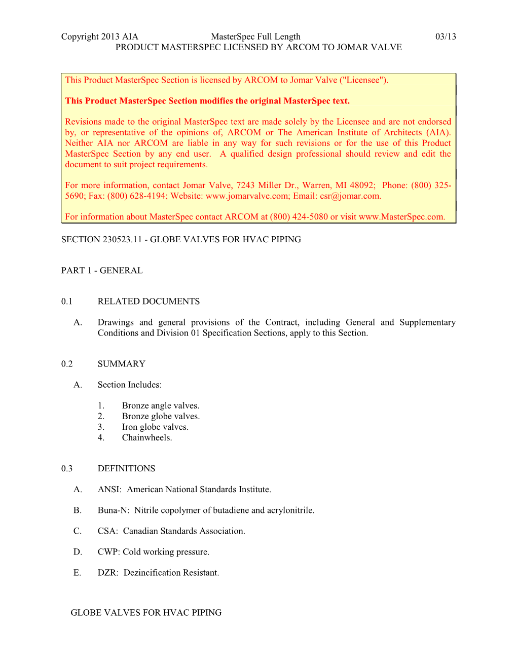 Section 230523.11 - Globe Valves for Hvac Piping