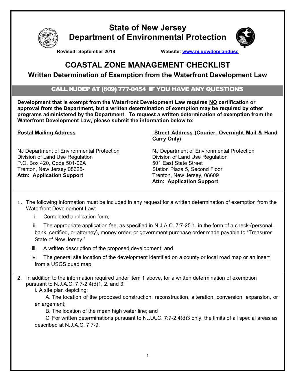 Coastal Zone Management Checklist