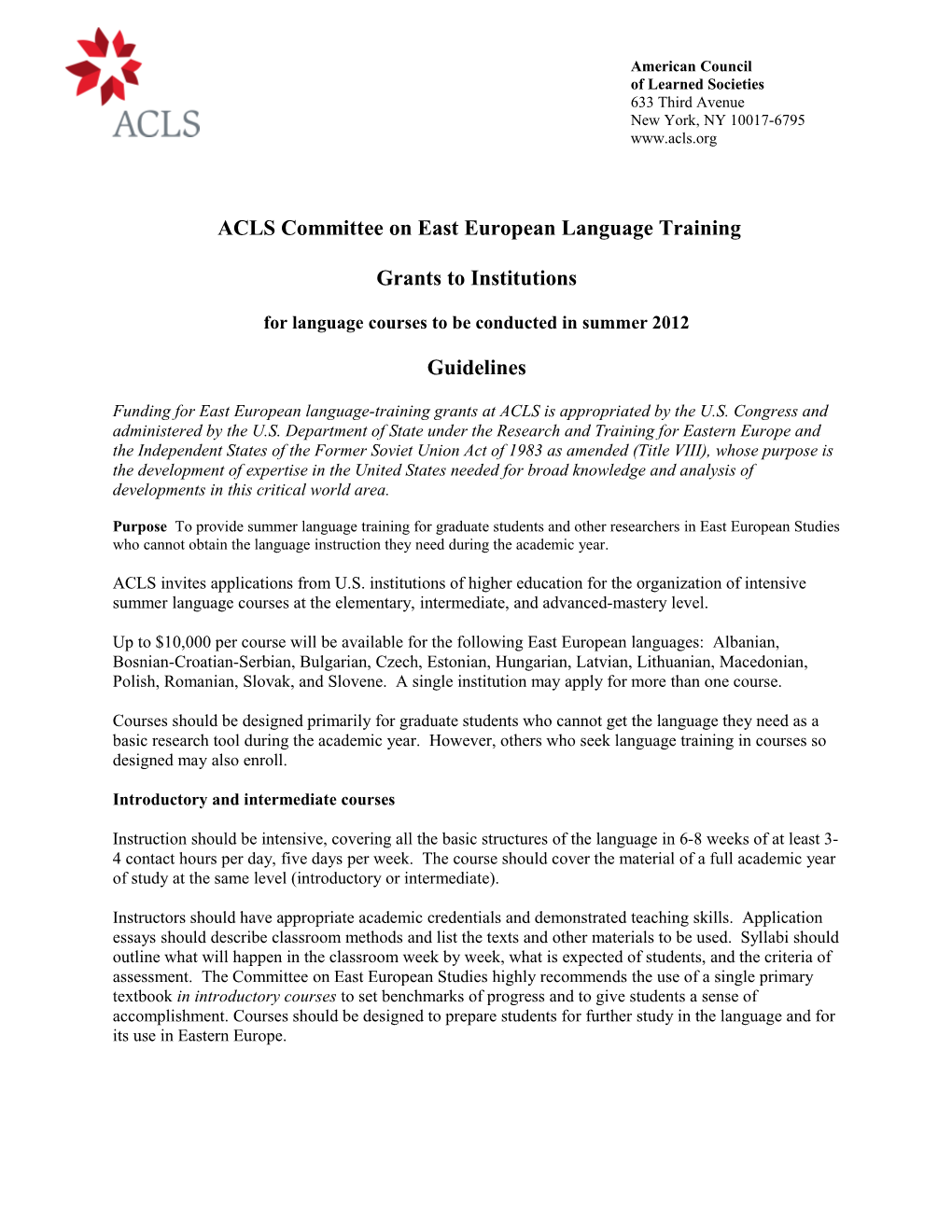 ACLS Committee on East European Language Training