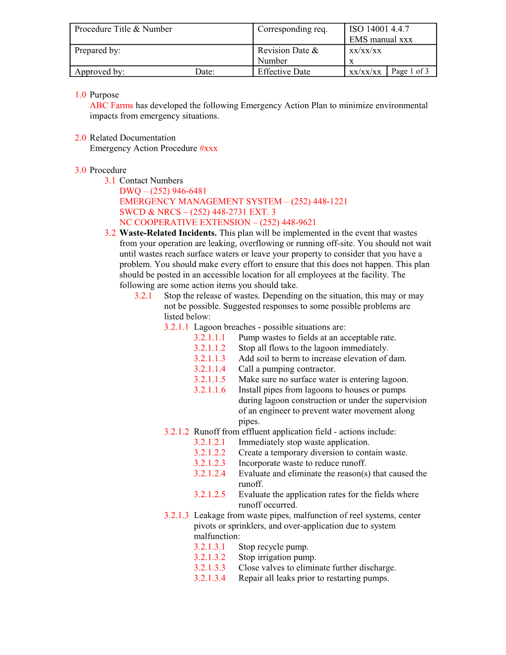 2.0Related Documentation Emergency Action Procedure #Xxx