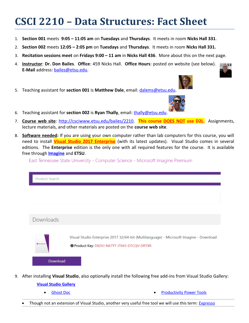 CSCI 2210 Data Structures: Fact Sheet