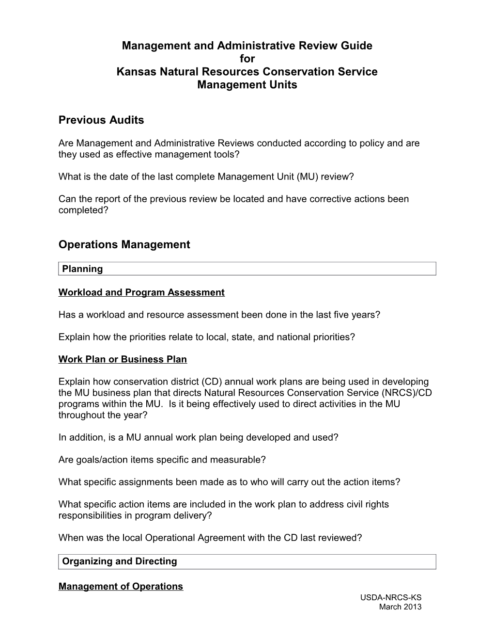 Management and Administrative Review Guide