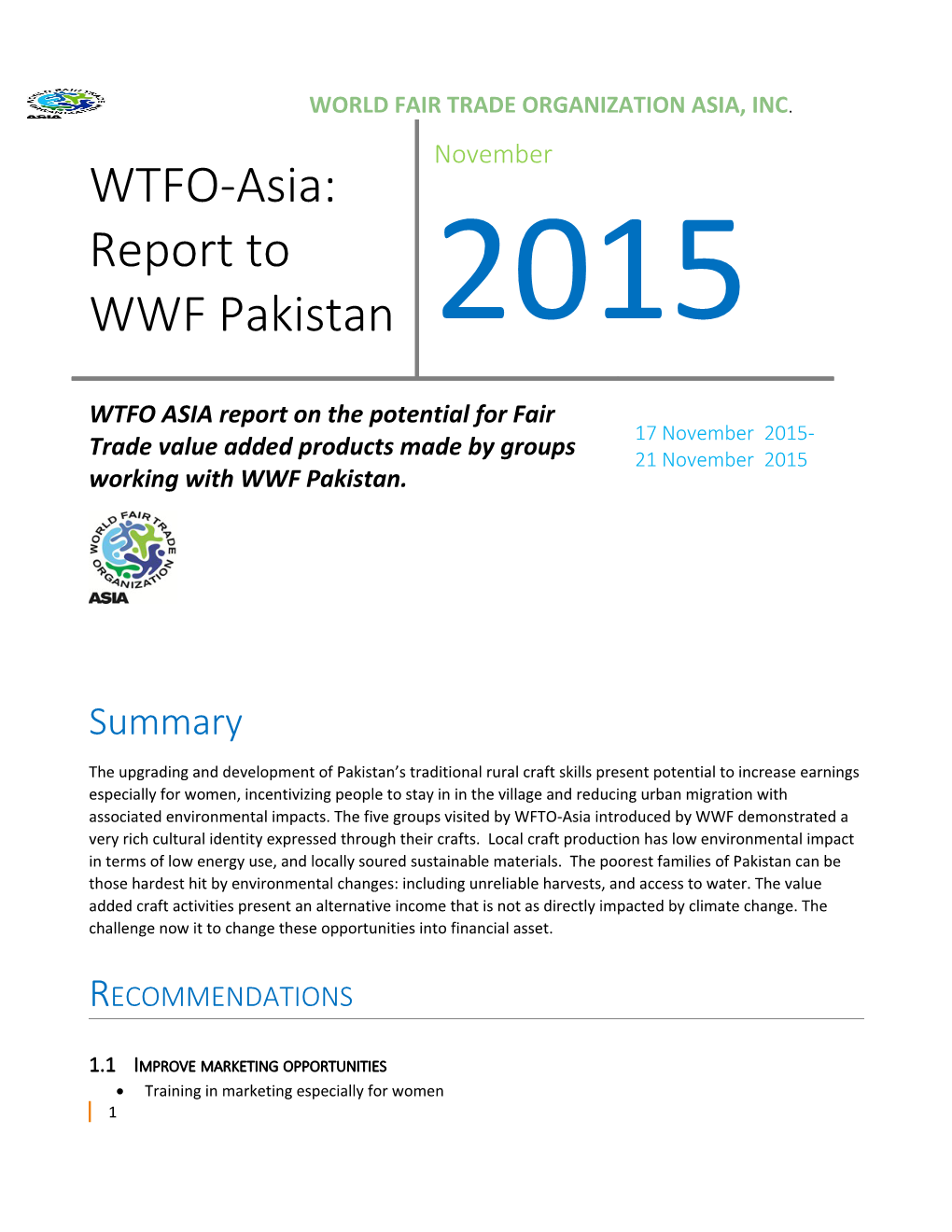 WTFO-Asia: Report to WWF Pakistan