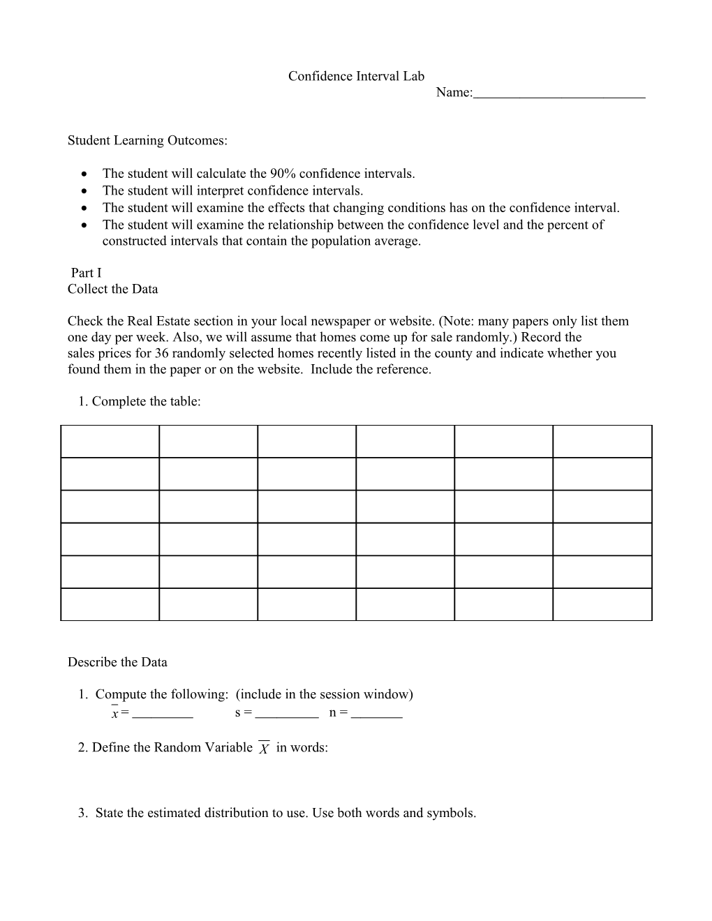 Confidence Interval Lab