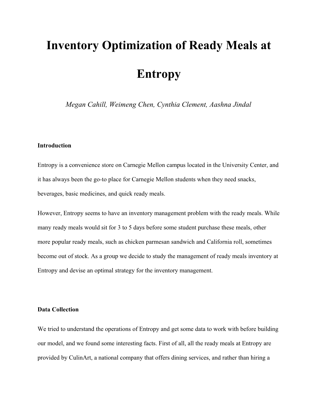 Inventory Optimization of Ready Meals at Entropy
