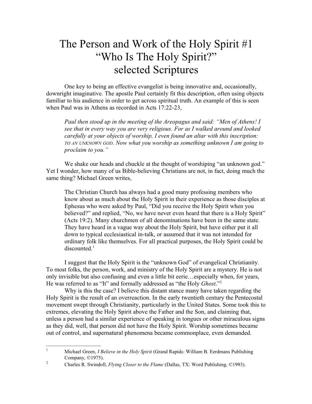 The Person and Work of the Holy Spirit #1