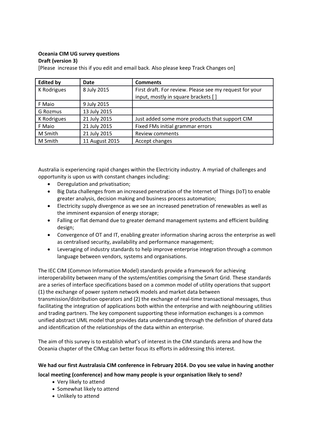 Oceania CIM UG Survey 2015