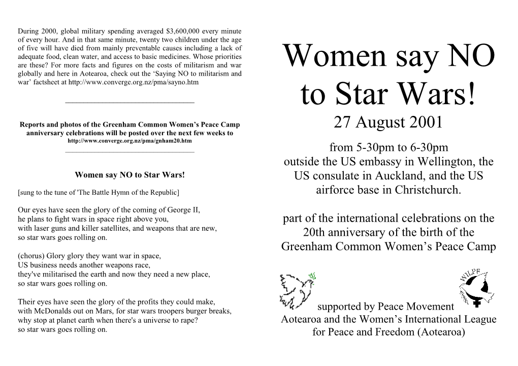 Women Say NO to Star Wars 2001 Leaflet