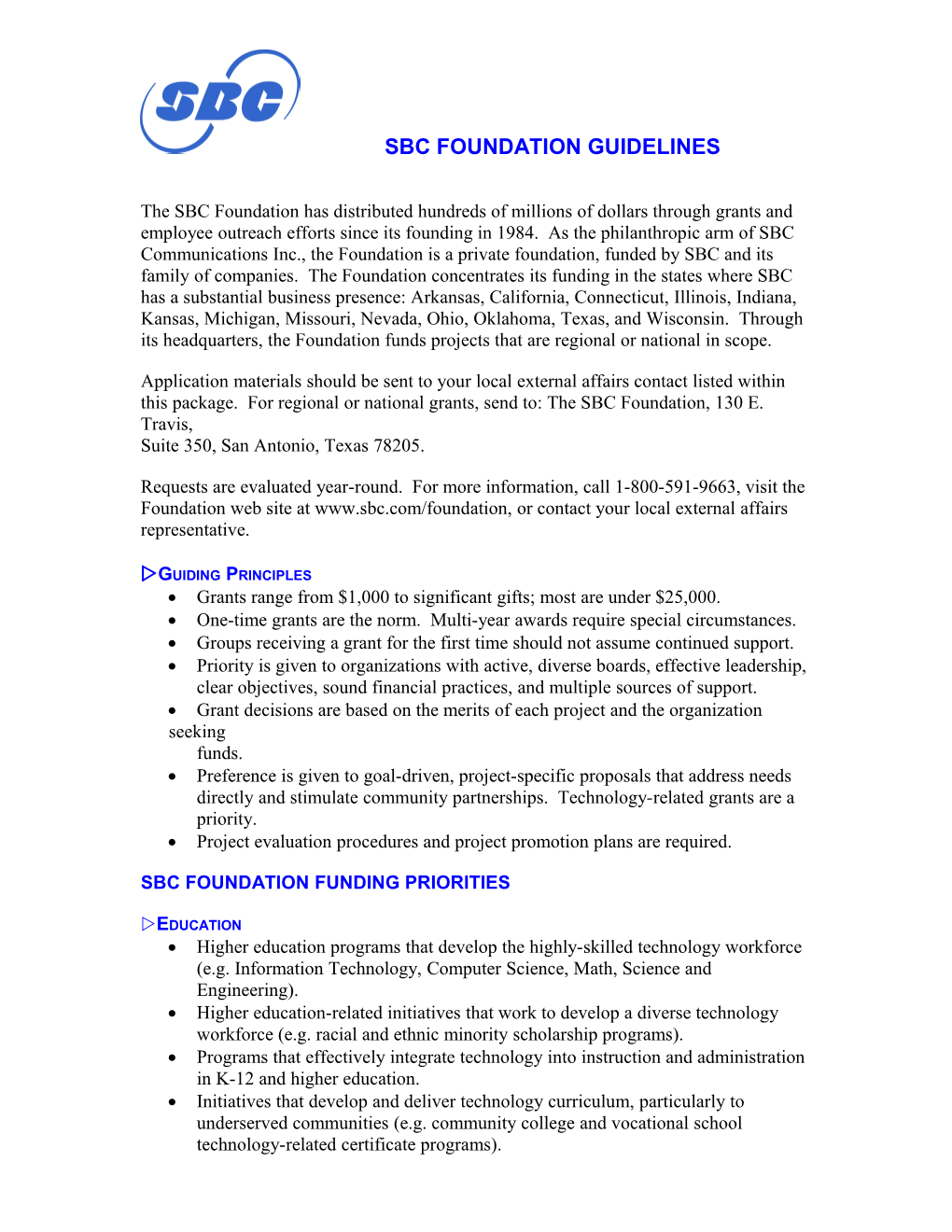 Sbc Foundation Guidelines