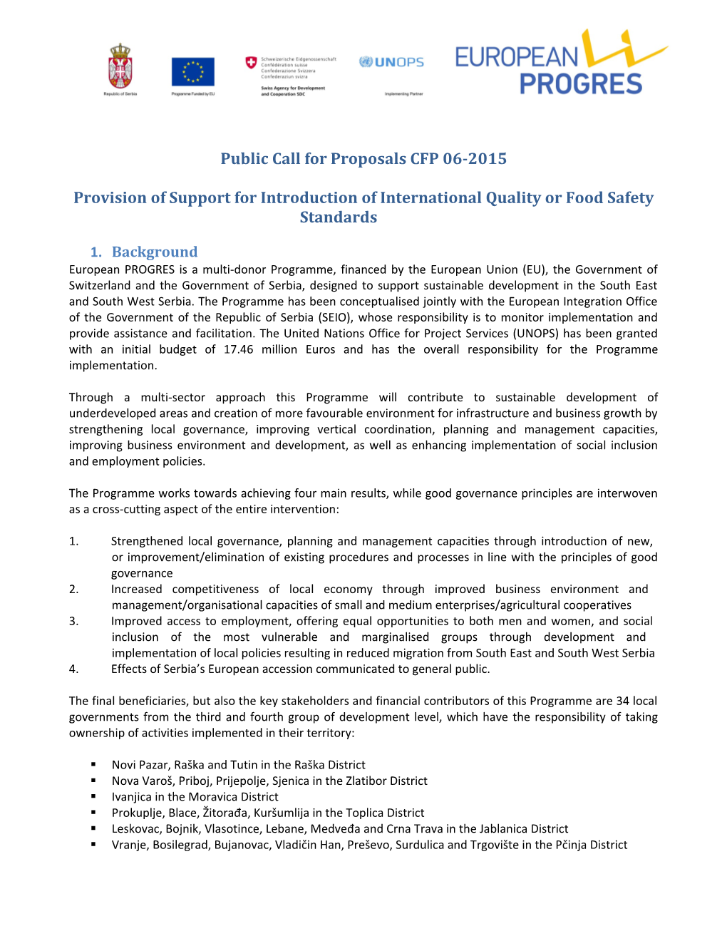 Provision of Support for Introduction of International Quality Or Food Safety Standards Page 1