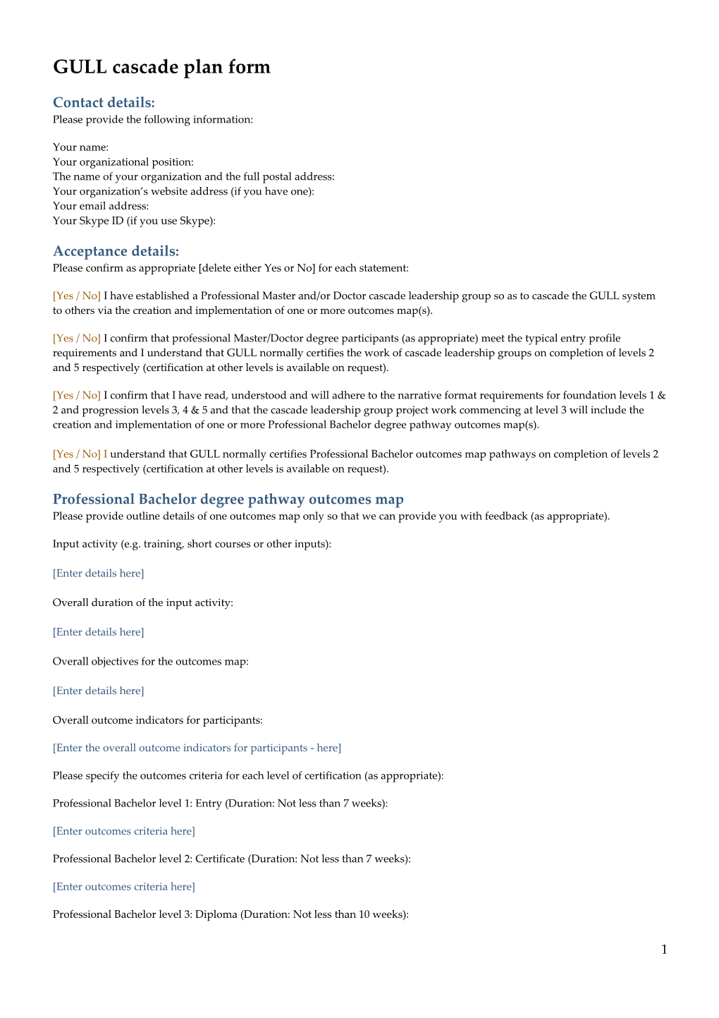 GULL Cascade Plan Form