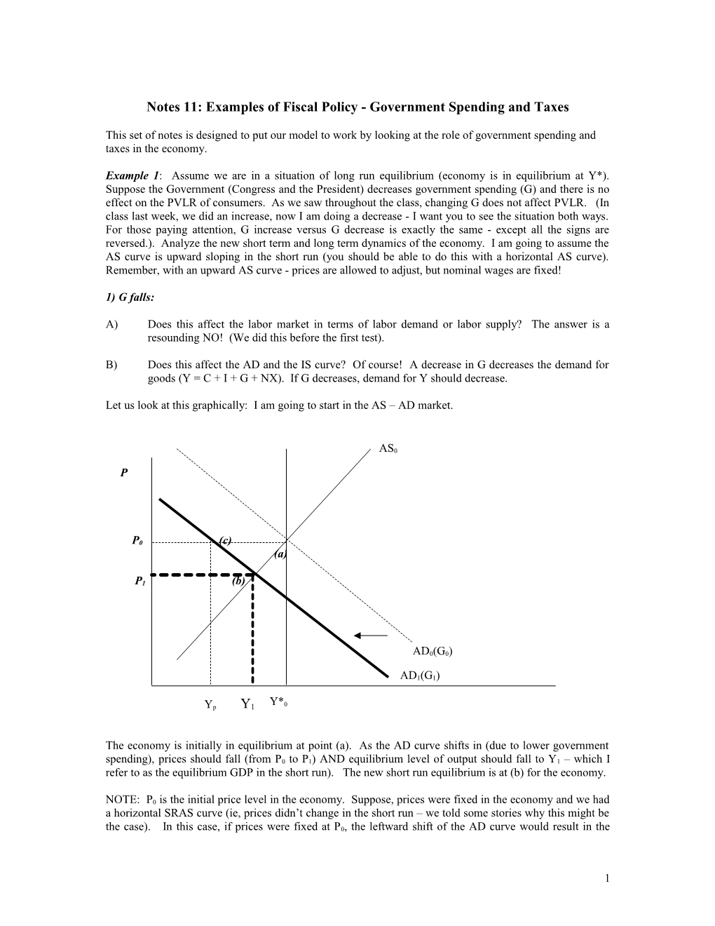 Notes 11: Examples of Fiscal Policy - Government Spending and Taxes