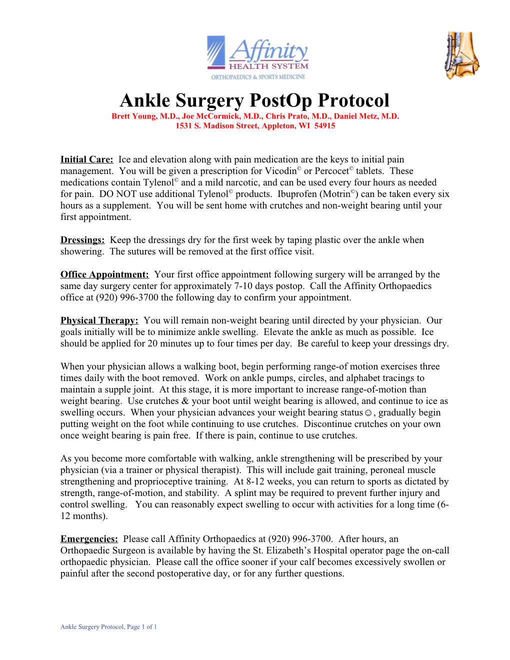 Ankle Surgery Postop Protocol