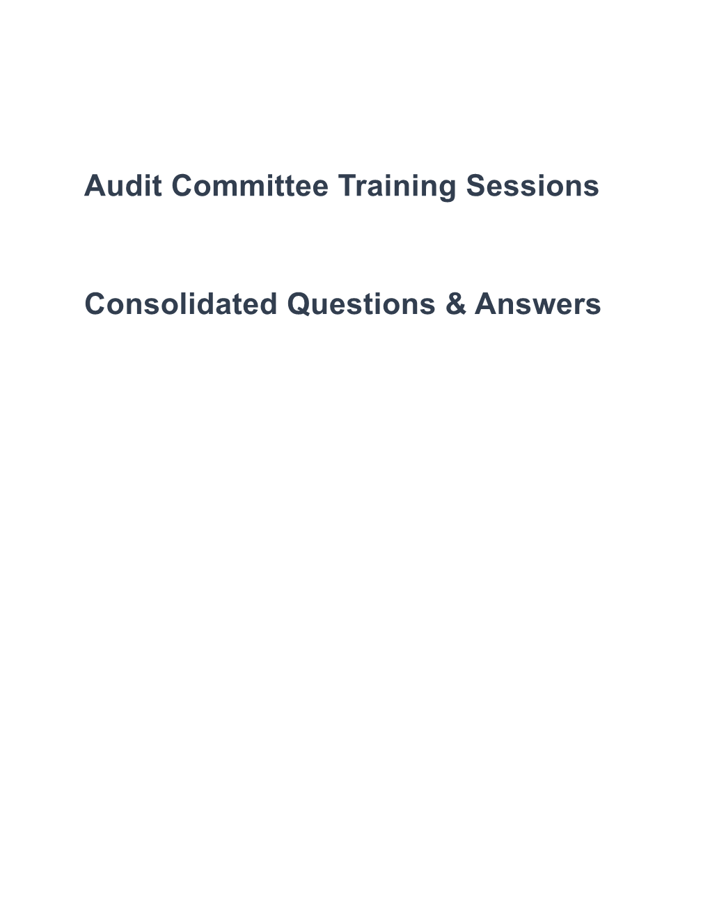 Audit Committee Training Sessions