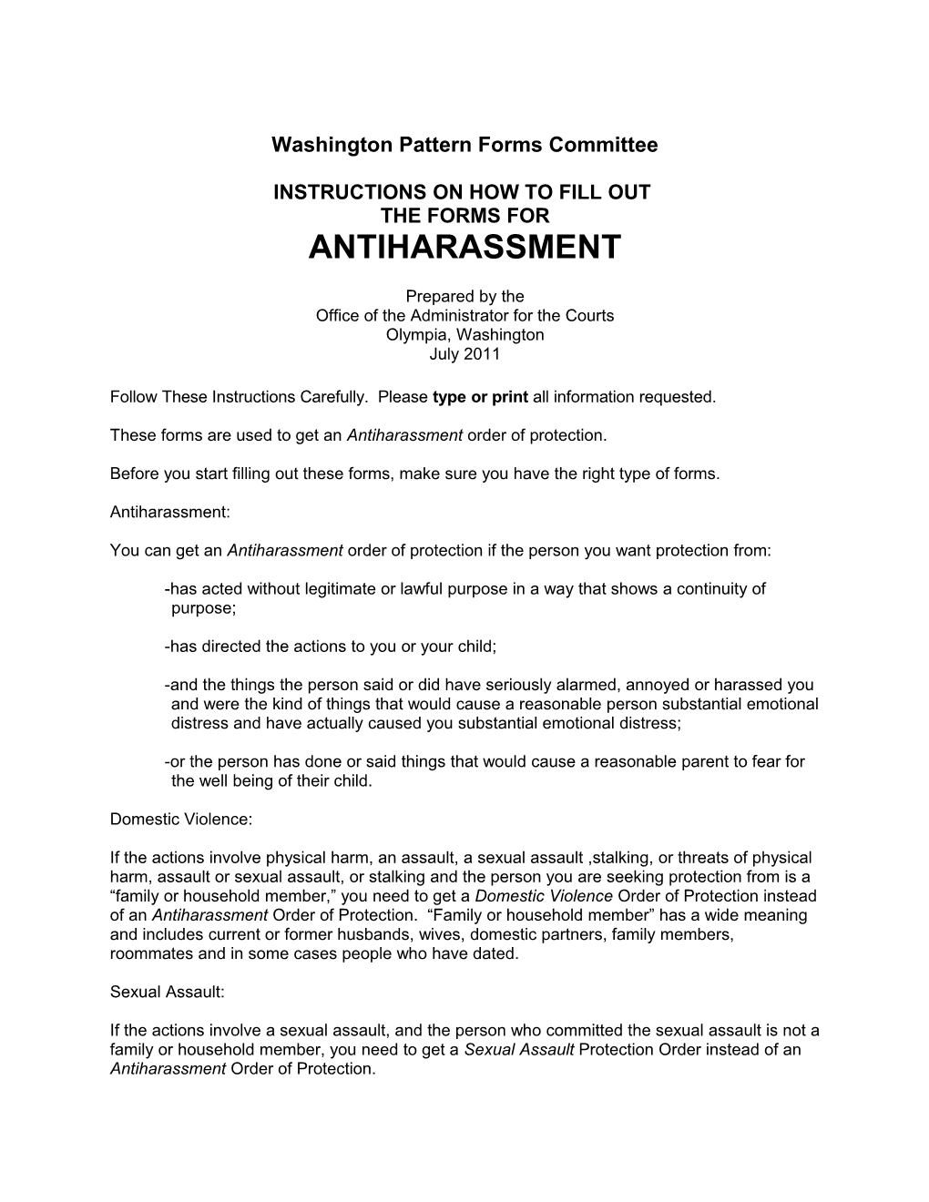 Instructions for Antiharassment Forms (07/2011)