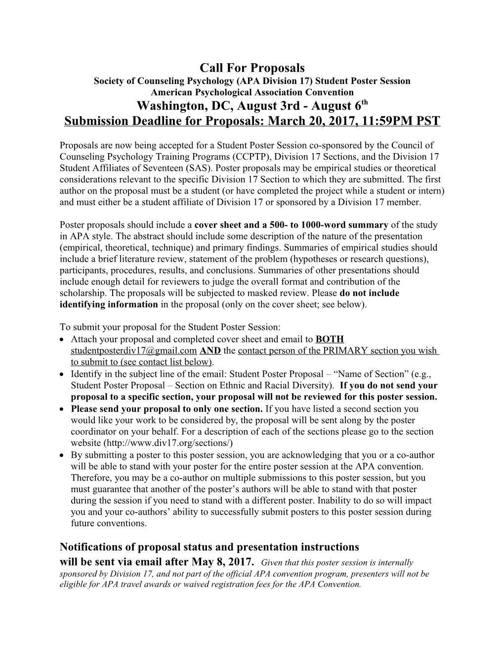 Society of Counseling Psychology (APA Division 17) Student Poster Session