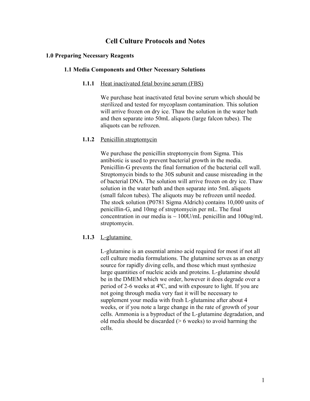 Cell Culture Protocols and Notes