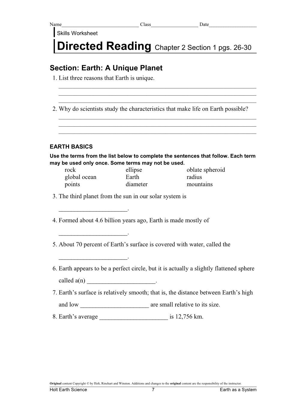 Directed Reading Chapter 2 Section 1 Pgs. 26-30