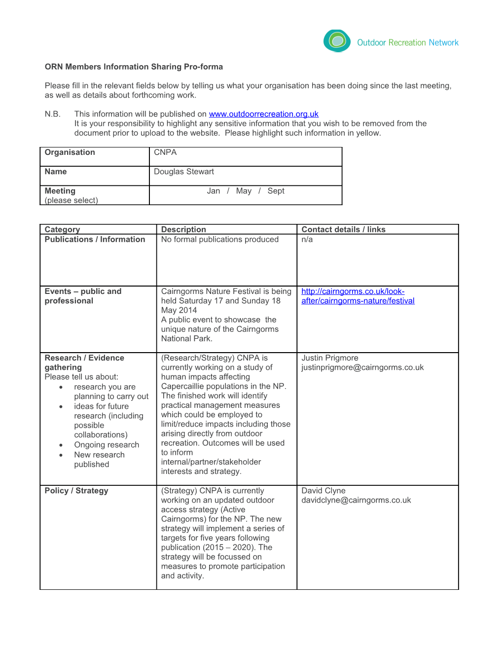 CRN Information Sharing Pro-Forma January 2013