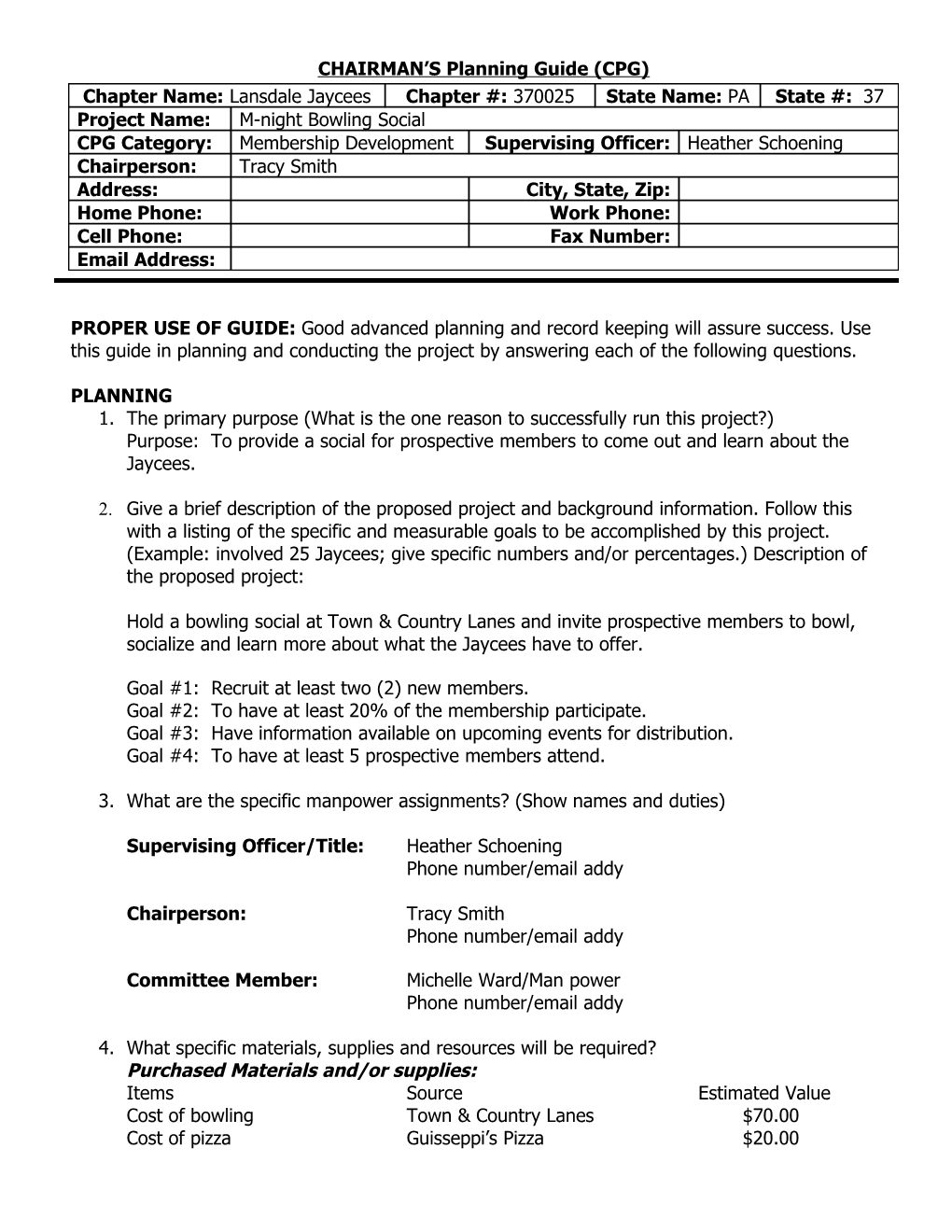 CHAIRMAN S Planning Guide (CPG)