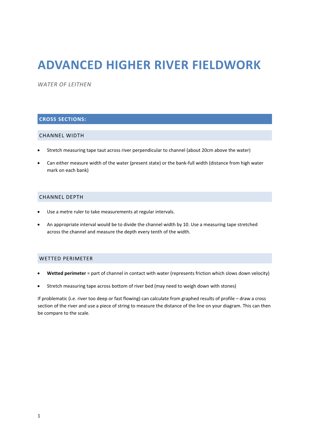 Advanced Higher River Fieldwork