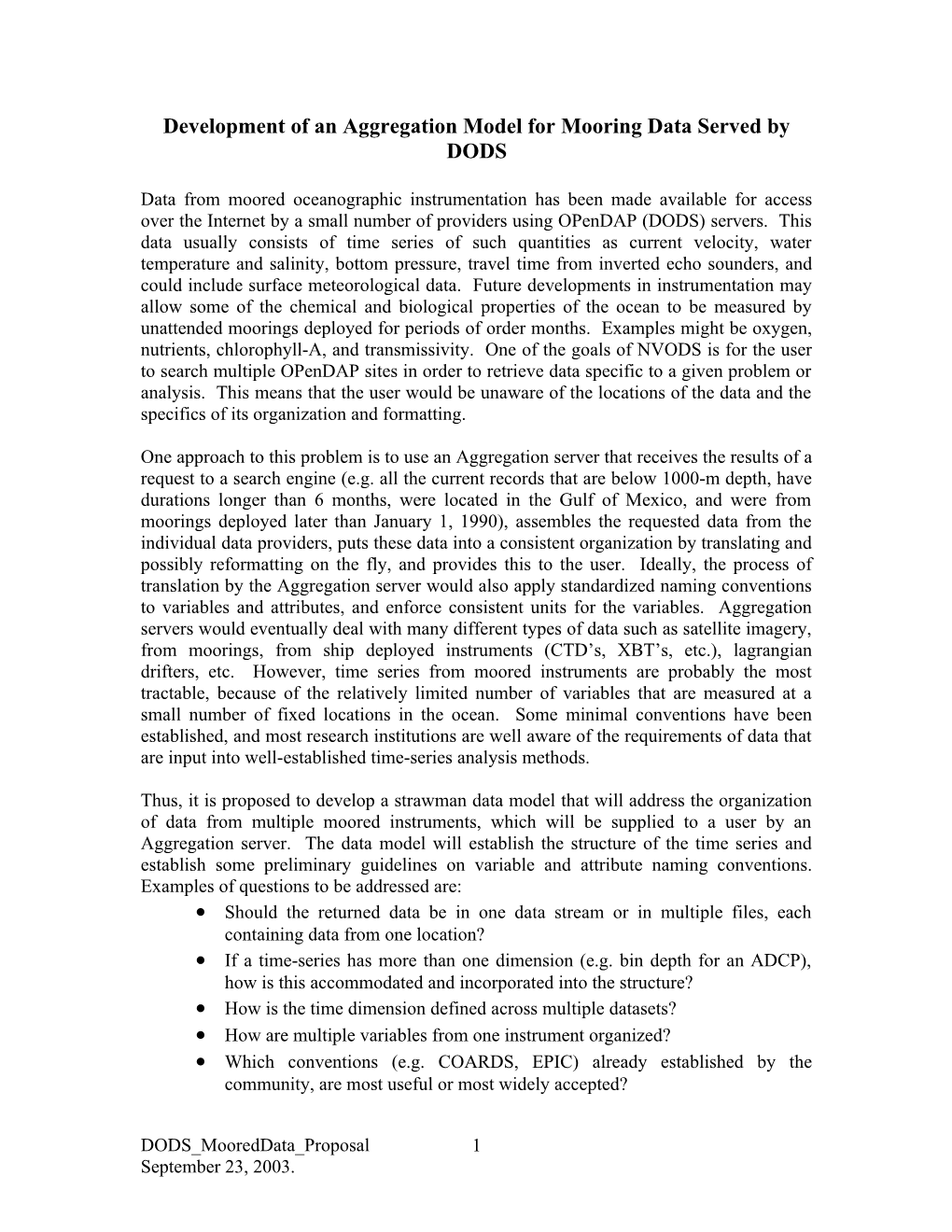 Development of an Aggregation Model for Mooring Data Served by DODS