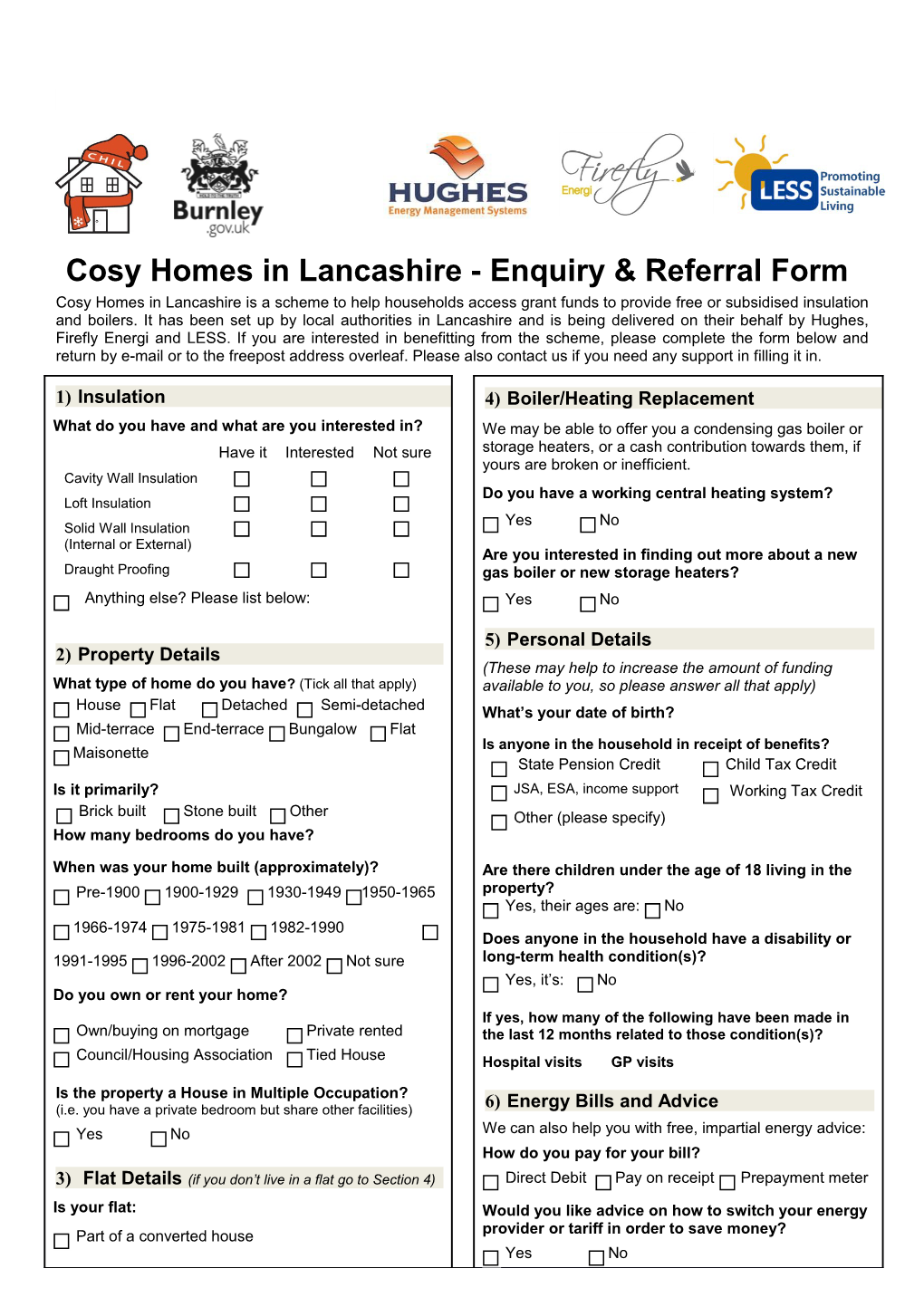 Cosy Homes in Lancashire - Enquiry & Referral Form