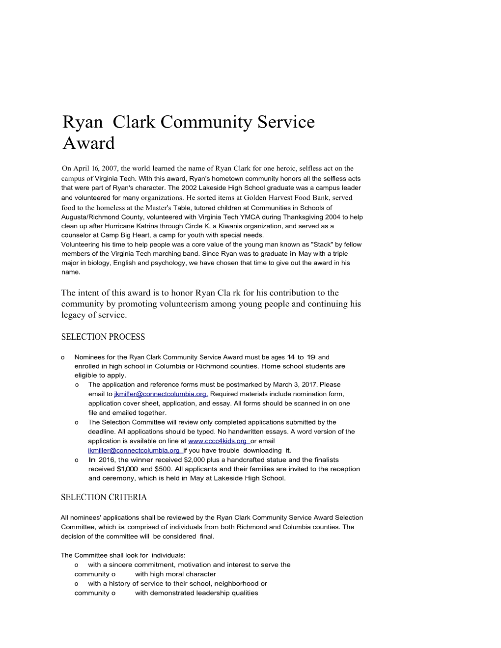 Ryan Clark Community Service Award