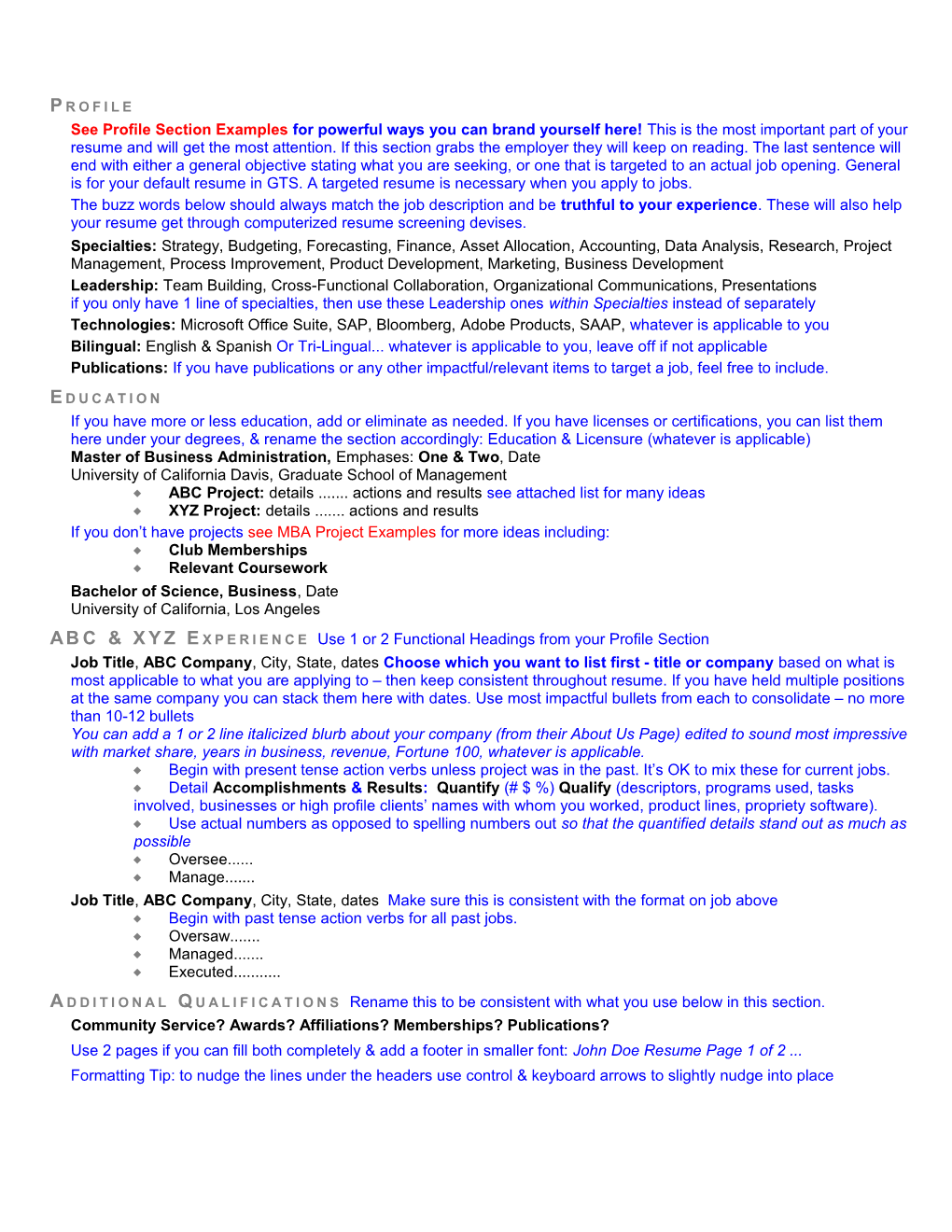 MBA Resume Template