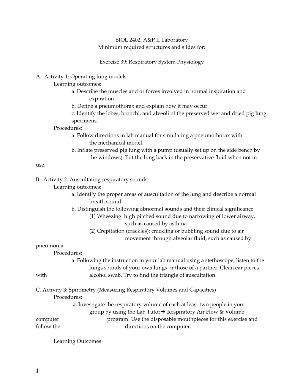 Minimum Required Structures and Slides For