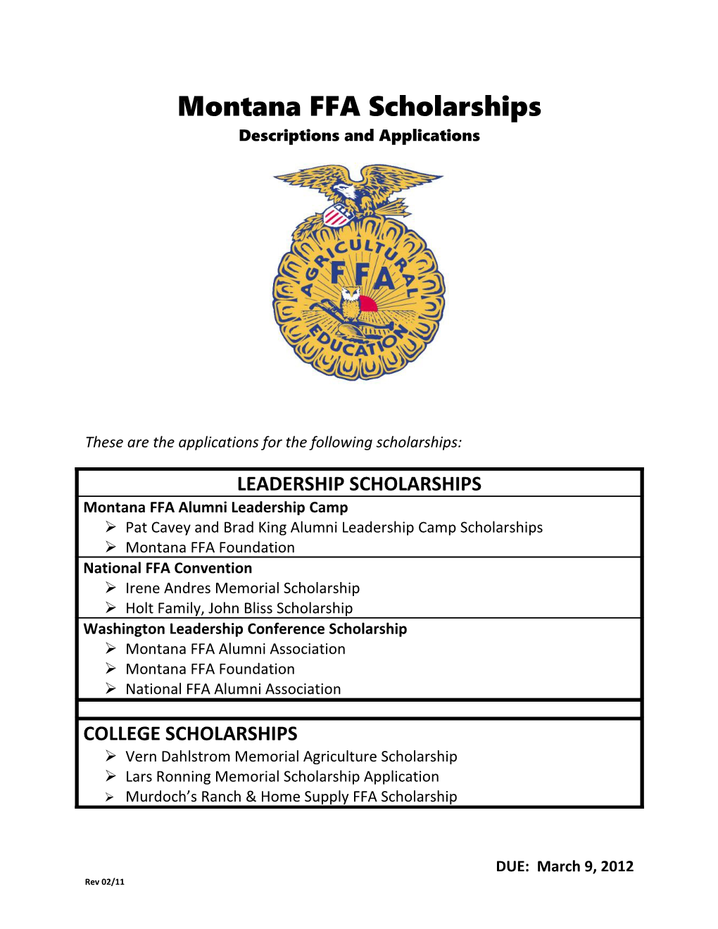 Montana FFA Scholarships